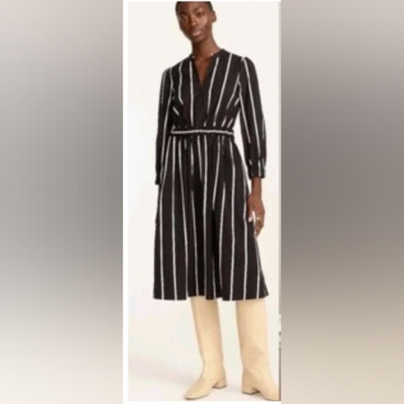 J. Crew Cinched-waist cotton poplin midi dress in stripe sz S - Picture 1 of 11